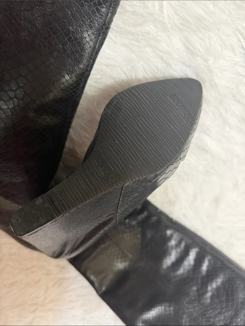 Boutique 9 Black Leather-Textured Wedge Below Knee Boots NWOT